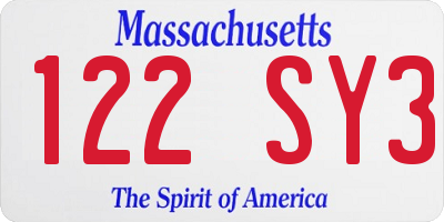 MA license plate 122SY3