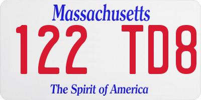 MA license plate 122TD8