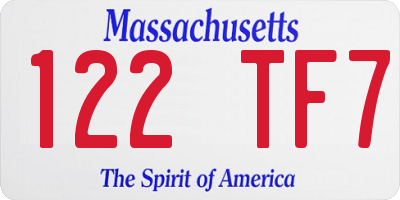MA license plate 122TF7