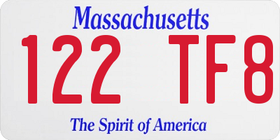 MA license plate 122TF8