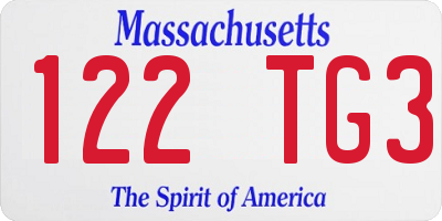MA license plate 122TG3