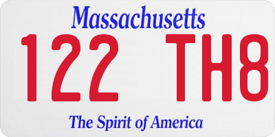 MA license plate 122TH8