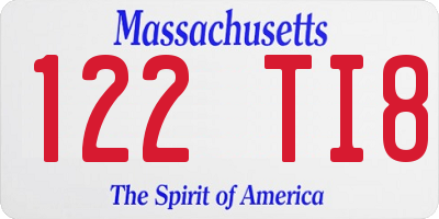 MA license plate 122TI8