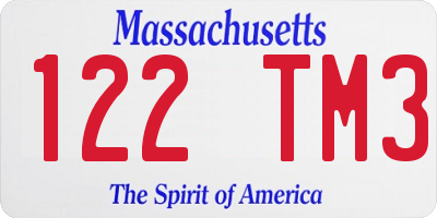 MA license plate 122TM3