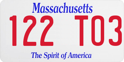 MA license plate 122TO3