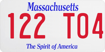 MA license plate 122TO4