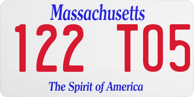 MA license plate 122TO5