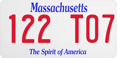 MA license plate 122TO7