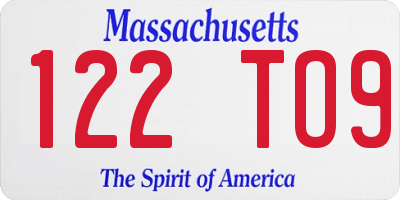 MA license plate 122TO9