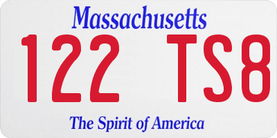 MA license plate 122TS8
