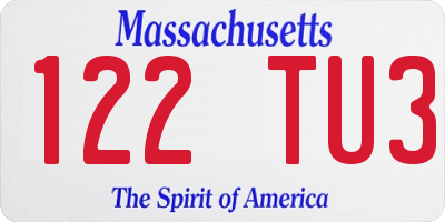 MA license plate 122TU3