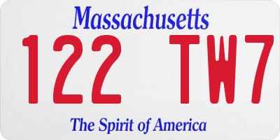 MA license plate 122TW7