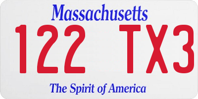 MA license plate 122TX3