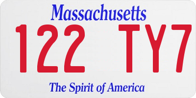 MA license plate 122TY7