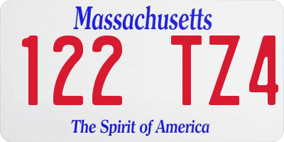 MA license plate 122TZ4