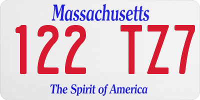MA license plate 122TZ7