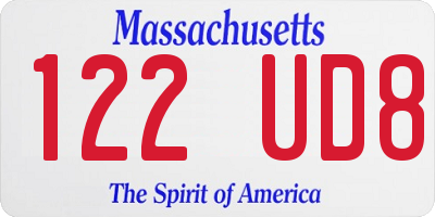 MA license plate 122UD8