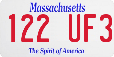 MA license plate 122UF3