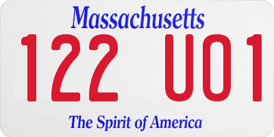 MA license plate 122UO1