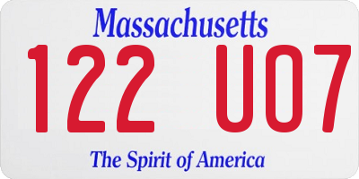 MA license plate 122UO7
