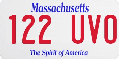 MA license plate 122UV0