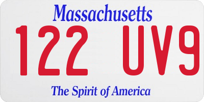 MA license plate 122UV9