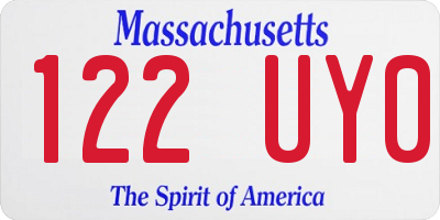 MA license plate 122UY0