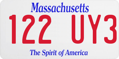 MA license plate 122UY3