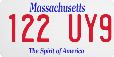 MA license plate 122UY9