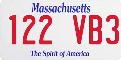 MA license plate 122VB3