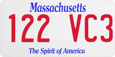 MA license plate 122VC3
