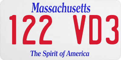 MA license plate 122VD3