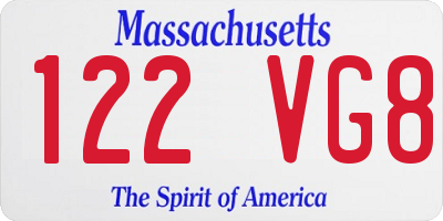 MA license plate 122VG8