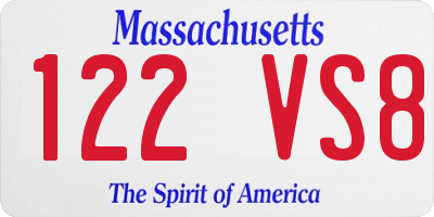 MA license plate 122VS8