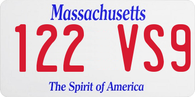 MA license plate 122VS9