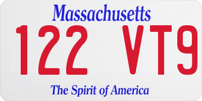 MA license plate 122VT9
