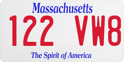 MA license plate 122VW8