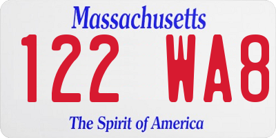 MA license plate 122WA8