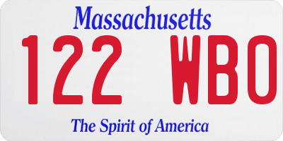 MA license plate 122WB0