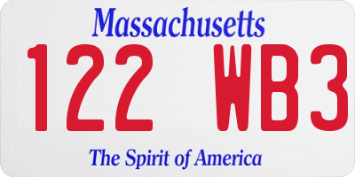 MA license plate 122WB3