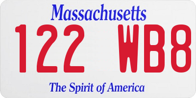 MA license plate 122WB8