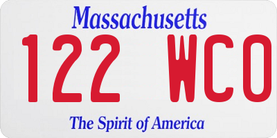 MA license plate 122WC0