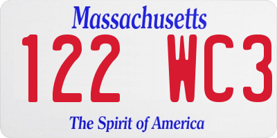 MA license plate 122WC3