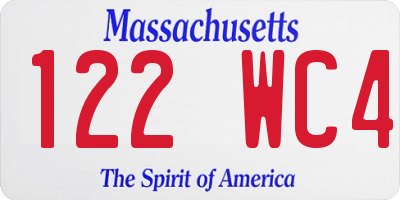 MA license plate 122WC4