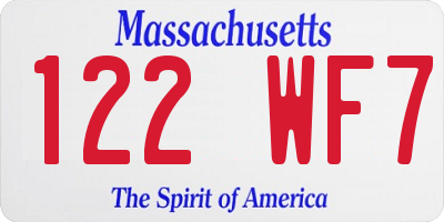 MA license plate 122WF7