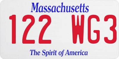 MA license plate 122WG3