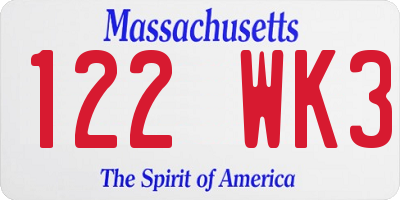 MA license plate 122WK3