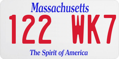 MA license plate 122WK7