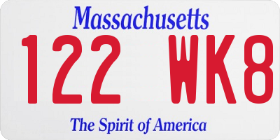 MA license plate 122WK8