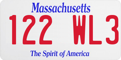 MA license plate 122WL3